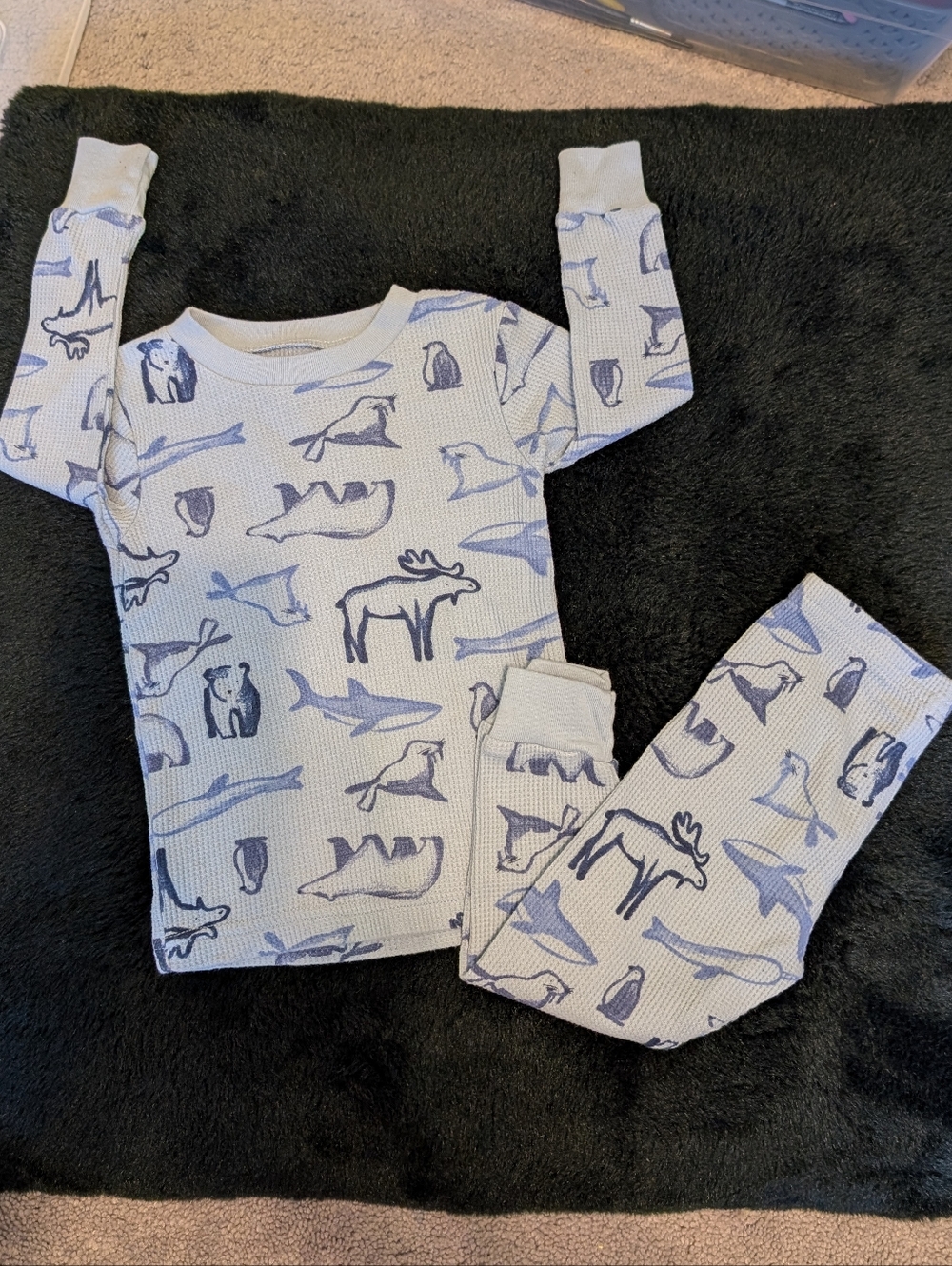Carter's Light Blue Thermal Pajama Set with Animal Print